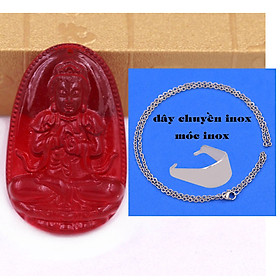 Mặt Phật Đại nhật như lai 5 cm (size XL) pha lê đỏ kèm móc và dây chuyền inox, Mặt Phật bản mệnh