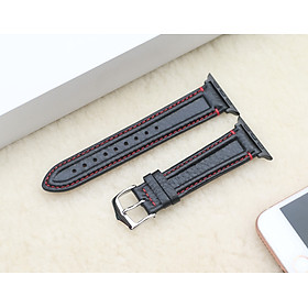 Dây Da Thay Thế Dành Cho Apple Watch Da Bò Sáp Phong Cách Gân Đọc Đáo Khóa Thép 316L Dành Cho Series SE 7| 6 | 5 | 4 | 3 | 2 | 1 - Đen