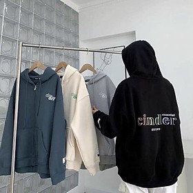 Áo Khoác Thun Nỉ Chữ Cinder Có Nón Mũ 2 Lớp - Kiểu Hoodie Có Khóa Kéo Zip - Nam Nữ Cặp Đôi Mặc Thu Đông