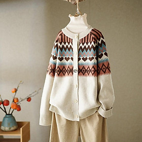 Hình ảnh Áo Khoác Len Cardigan Cổ Tròn Thổ Cẩm Vintage Ôm Cá Tính Phong Cách Hàn Quốc Thời Trang Thu Đông - Mã TA020