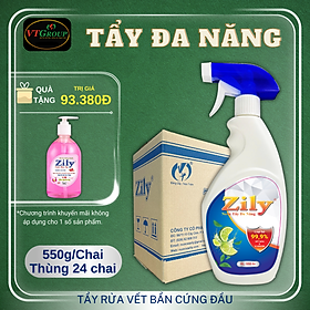 Xịt Tẩy Rửa Đa Năng Zily 550g (24 Chai/Thùng) - Tặng 1 Chai Nước Rửa Tay Zily 500Gr