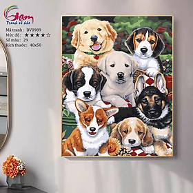Mua Tranh tự tô màu theo số động vật Tranh đàn chó dễ thương DV0989