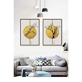 Tranh treo tường phòng khách, phòng ngủ -Tranh treo bộ 2 tấm dọc M12038/ Gỗ MDF cao cấp phủ kim sa/ Chống ẩm mốc, mối mọt/Bo viền góc tròn
