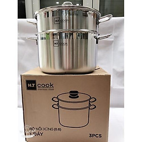 Mua Bộ nồi và xửng hấp inox 430 bếp từ 1 đáy HT COOK 28cm nắp kính dùng được bếp từ