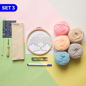 Mua Set Combo Tập THÊU NỔI Dùng Len Đan Móc Đầy Đủ Dụng Cụ Cơ Bản Cho Người Mới Bắt Đầu  Punch Needle Set for Beginners - Chọn màu len