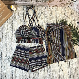 Hình ảnh Sét Đồ Bơi Nữ Áo Tắm Bikini 3 Chi Tiết Đi Biển Thổ Cẩm