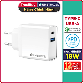 Mua Củ Sạc UMETRAVEL A4 Sạc Nhanh PD 18W  2 Cổng USB và Type C  Đạt Tiêu Chuẩn Châu Âu - Hàng Chính Hãng
