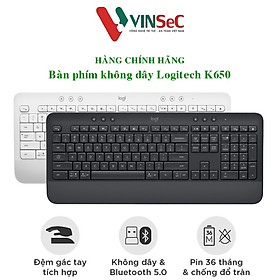 Bàn Phím Không Dây Logitech Signature K650 - Nhỏ gọn, gác tay tích hợp, tương thích Mac , Bluetooth & USB Bolt - Hàng chính hãng