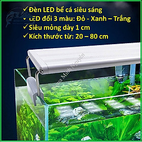 Đèn LED bể cá cảnh LED đổi 3 màu loại 20-90cm , Đèn LED hồ cá đèn LED hồ thủy sinh, LED siêu sáng LED siêu mỏng