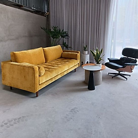 Sofa băng phòng khách Velvet Yellow Juno Sofa bọc nhung cao cấp