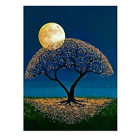 Bộ Làm Tranh Đính Đá Chữ Thập Hình Cây Cổ Thụ Dưới Trăng