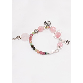 Vòng tay đá Tourmaline phối thạch anh hồng charm khóa (5mm) Ngọc Quý Gemstones