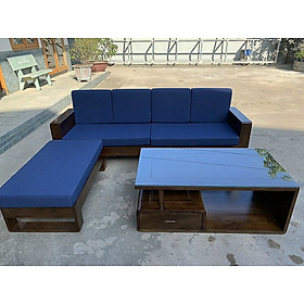 Bộ sofa gỗ sồi Tundo băng 2m3 kèm đôn góc linh hoạt và bàn trà gỗ