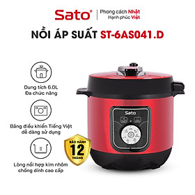 Nồi áp suất đa năng SATO 6AS041.D 6.0L - Nồi áp suất đa chức năng : nấu cơm, nấu cháo, hầm gân, ninh, súp, hấp, giữ ấm ... Dung tích : 6.0 lít phù hợp gia đình 4 - 6 người - Miễn phí vận chuyển toàn quốc - Hàng chính hãng