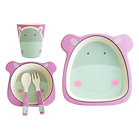 Bộ Dụng Cụ Ăn Uống Bằng Sợi Tre Cho Bé Bamboo Dish Hippo Binggio