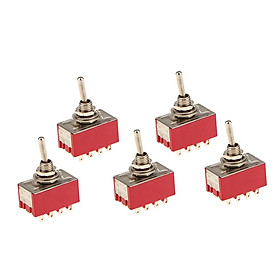 On/On Small Mini Toggle Switch 12 PIN Model 4PDT Red Pack of 5