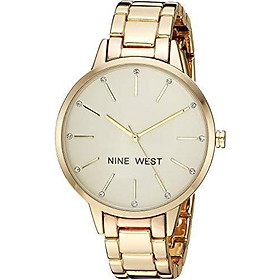 Nine West Women's Crystal Accented Gold-Tone Bracelet Watch