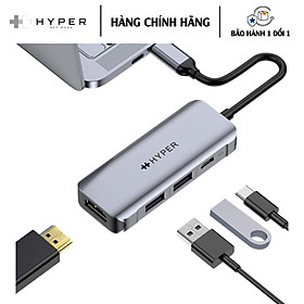 CỔNG CHUYỂN HYPERDRIVE HDMI 4K60HZ 4-IN-1 USB-C HUB đa năng cho MacBook, iPad, Chromebook, PC và smartphone - Hàng Chính Hãng