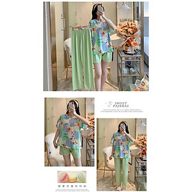 Đồ Mặc Nhà, Đồ Bộ Nữ 3 Món Họa Tiết Hoạt Hình Dễ Thương Chất Cotton Co Dãn Tốt