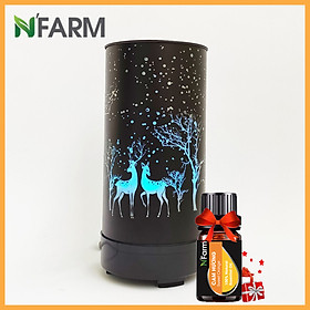 Combo máy khuếch tán/ máy xông tinh dầu Trụ Hươu Đế Xoay N'Farm + tinh dầu cam N'Farm (10ml).