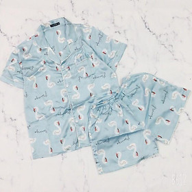 (40-55kg) Đồ bộ pijama/pizama/pyjama đùi nữ chất satin. Đồ bộ mặc nhà nữ. Đồ bộ mặc ngủ nữ. Ảnh thật sản phẩm. Họa tiết: mặt trăng - ngôi sao - cô bé - gấu brown thỏ cony - hồng hạc flamingo - mèo kitty
