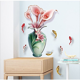 Mua Bộ Decal Tranh Trang Trí Dán Tường Phòng Khách và Phòng Ngủ Hoa & Cá chép Tài Lộc - TD1