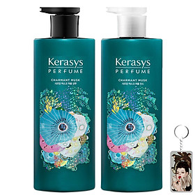 Cặp dầu gội xả nước hoa vani và xạ hương trắng Kerasys Charmant Musk Hàn Quốc 2x600ml tặng kèm móc khóa