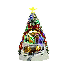 Christmas Tree Glowing House Holiday House Xmas Music Ornament Rotating Train Figurine Statue for Home Living Room Decoration