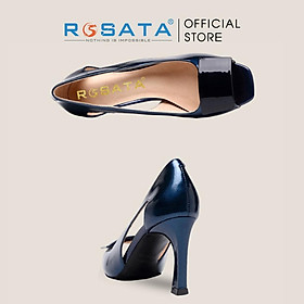 Giày cao gót nữ đế vuông 7 phân mũi tròn da trơn xỏ chân ROSATA RO329 - Xanh