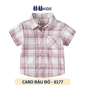 Áo sơ mi bé trai ngắn tay 27Kids WELLKIDS áo cổ bẻ vải mềm đi học nam cho