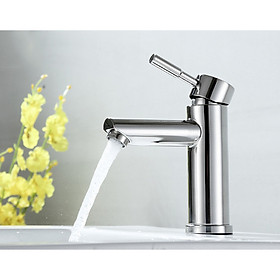 Vòi Lavabo nóng lạnh trụ tròn vòi thẳng SUS304 - Loại bóng + 2 dây cấp