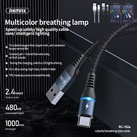 Mua Cáp sạc nhanh 2.4A và truyền dữ liệu chân type-C Remax Colorful Light RC-152a  Hàng chính hãng 
