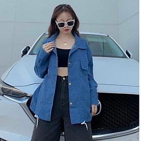 Áo khoác nhung tăm jacket Logo Thuê,Áo sơ mi nhung gân Hình Thật 100% Form Rộng Đẹp