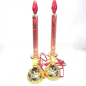 Mua Đèn bàn thờ hình nến hoa văn rồng đỏ cực đẹp ( Bộ 2 đèn )