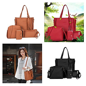 3Pcs Four Set Leather Handbag Cross Body Shoulder Card Tote Bag for Ladies