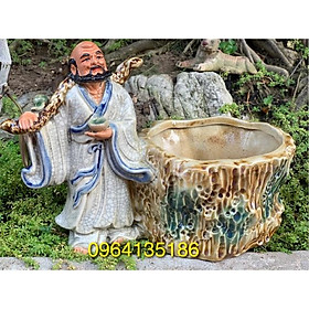 Mua Tượng đạt ma men rạn h20cm bên chậu trồng cây gốm sứ Bát Tràng