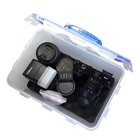 Combo hộp chống ẩm có tay cầm và ẩm kế, 100gram hạt hút ẩm xanh cho máy ảnh, máy quay phim - dung tích 7.7 lít (tặng mút xốp lót hộp)