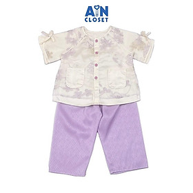 Bộ quần áo Bà Ba Dài tay ngắn bé gái họa tiết Mai Tơ Tím - AICDBGSZ5BY2 - AIN Closet