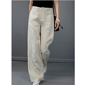 Quần tây Linen Premium ống rộng lưng cao dáng dài trẻ trung tôn dáng ArcticHunter -  Be - 2XL
