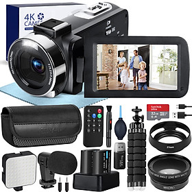 Máy quay video G-Anica 4K Video 60fps/48MP UHD Video Ghi máy ảnh kỹ thuật số tự động lấy nét, camera zoom kỹ thuật số 18x, Màu màn hình 3 inch: Gói 1