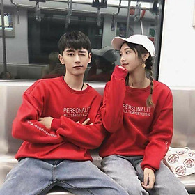Áo đôi thu đông màu đỏ, áo sweater nam nữ cao cấp - L