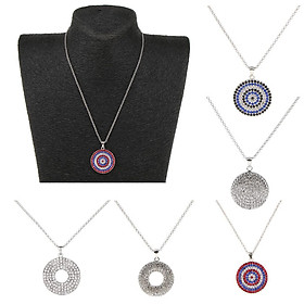 Ladies Fashion Rhinestone Round Disc Pendant Silver Chain Necklace Choker 1