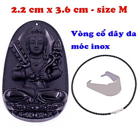 Mặt Phật Hư không tạng thạch anh đen 3.6 cm kèm vòng cổ dây da đen - mặt dây chuyền size M, Mặt Phật bản mệnh