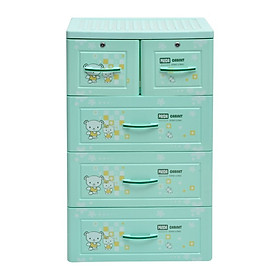 tủ nhựa đựng quần áo Panda Song Long 4 tầng 5 ngăn có khóa- chọn màu, họa tiết ngẫu nghiên