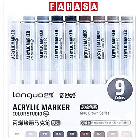 Hộp 9 Bút Màu Xám Nâu Acrylic Marker Gray Brown Series - Languo M510-3