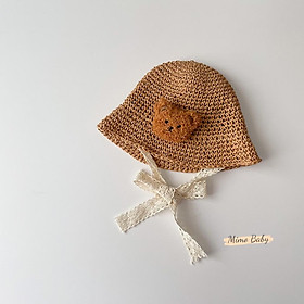 Mũ nón bucket chất cói mềm đính gấu bông xù dễ thương cho bé MH178 Mimo Baby