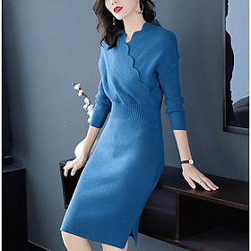 Váy len body chiết eo, Đầm xinh dáng ôm chất liệu len dệt kim cao cấp- VL01