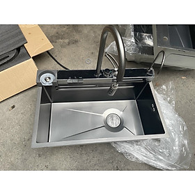 Mua Combo chậu rửa chén KG75 một hố lớn phủ nano đen cao cấp gồm vòi thác nước 3 chế độ tặng 1 bình xà bông chất liệu inox304 - Hàng chính hãng