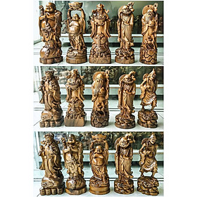 Bộ tượng ngũ vị thần tài bằng gỗ bách xanh thơm nức kt cao 20×9×6cm 