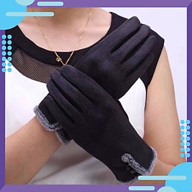 Găng tay nữ chất vải nỉ lót lông bên trong hỗ trợ cảm ứng điện thoại tiện lợi